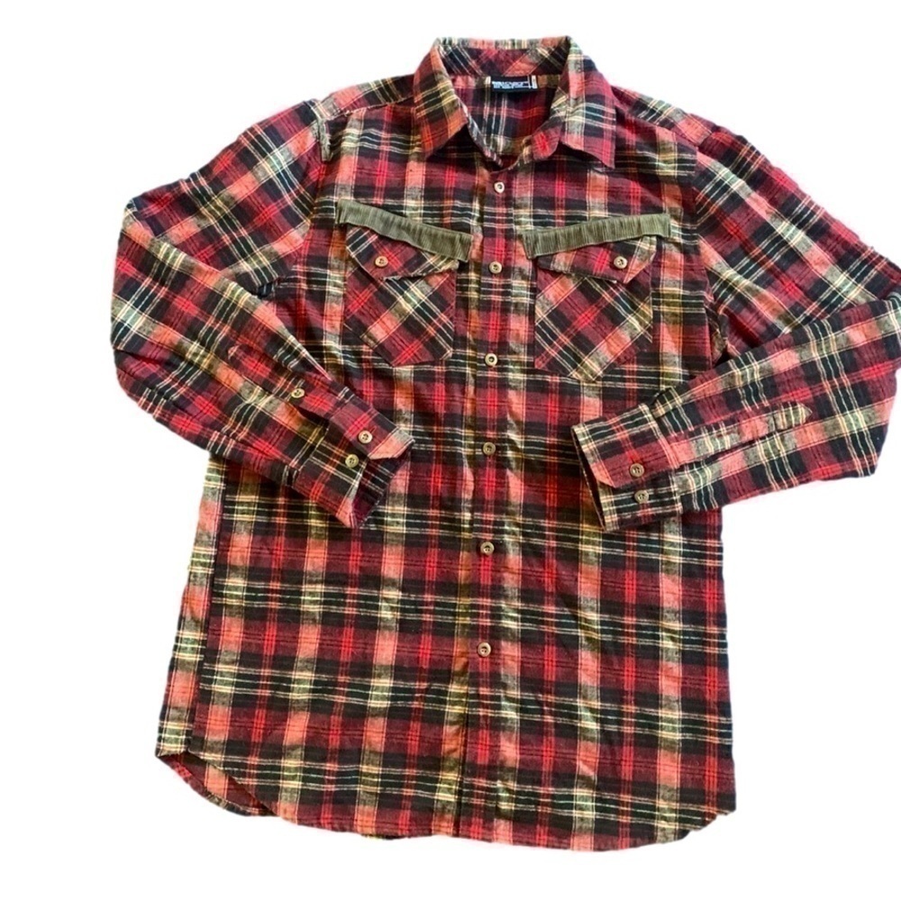 Most Official Seven Black Red Tan Plaid Long Sleeve Button Down Shirt